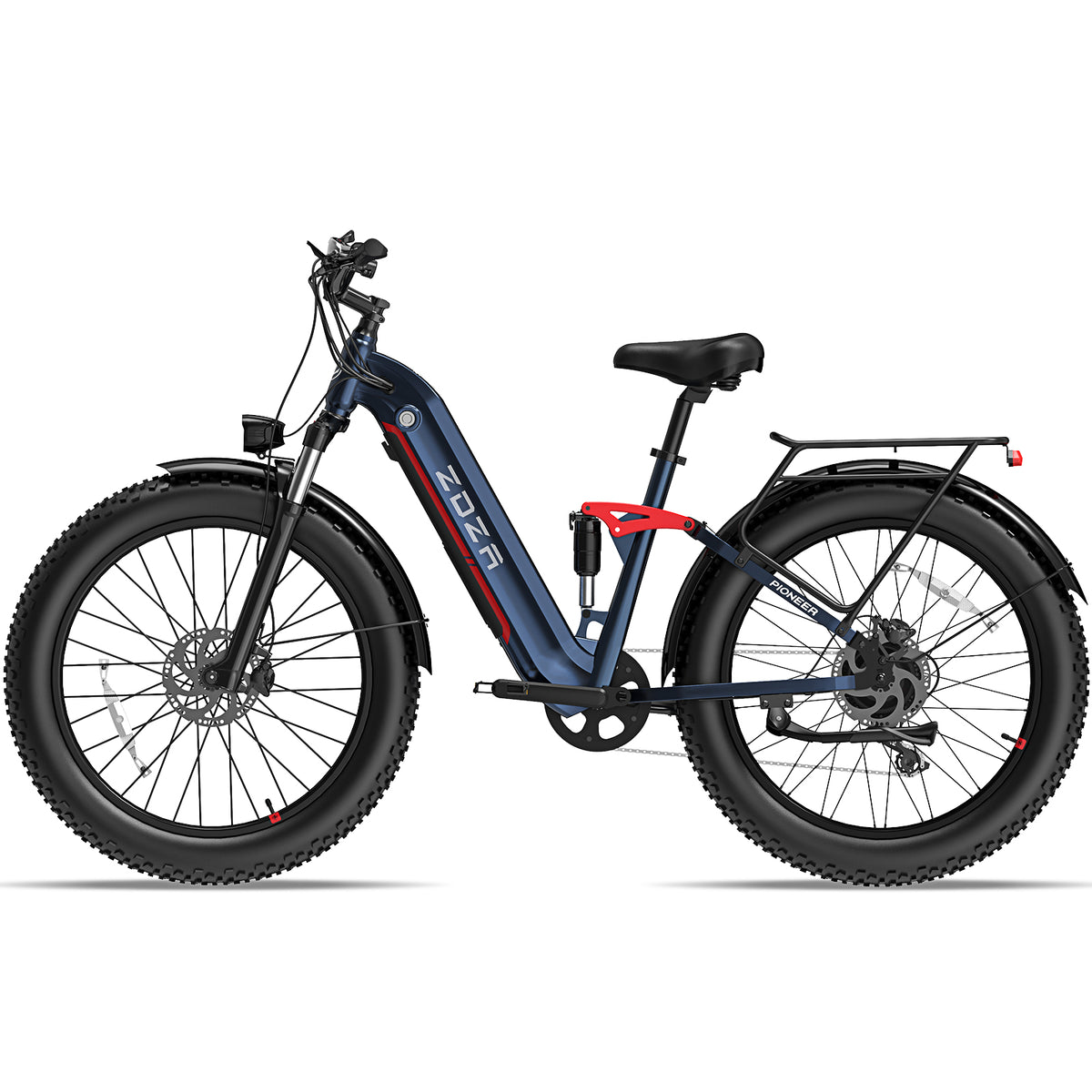 ZADA LB09 26" 750W (1500 Peak ) Motor Fat Tire Step-through Full Suspension Mountain Electric Bike 48V 18Ah Battery