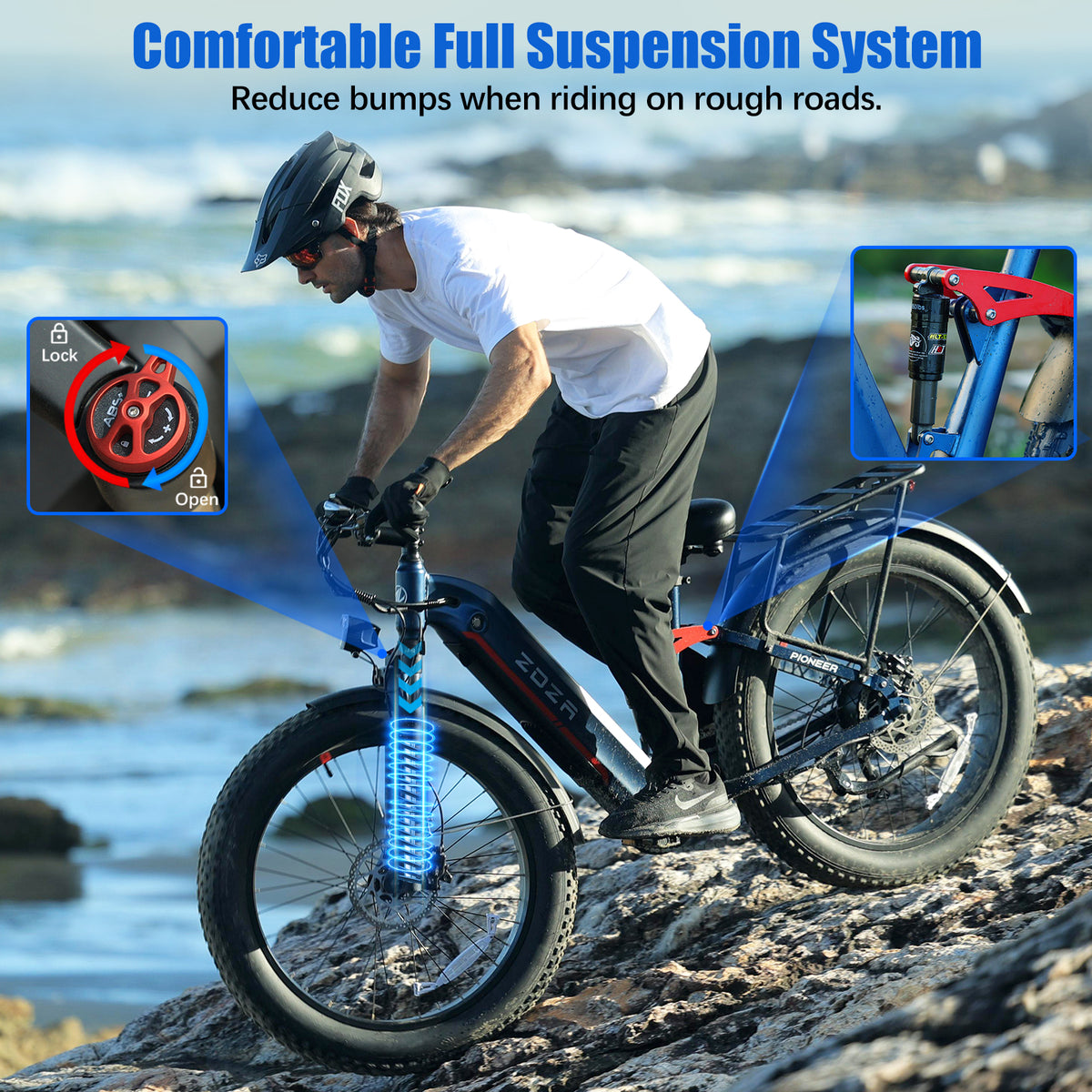 ZADA LB09 26" 750W (1500 Peak ) Motor Fat Tire Step-through Full Suspension Mountain Electric Bike 48V 18Ah Battery