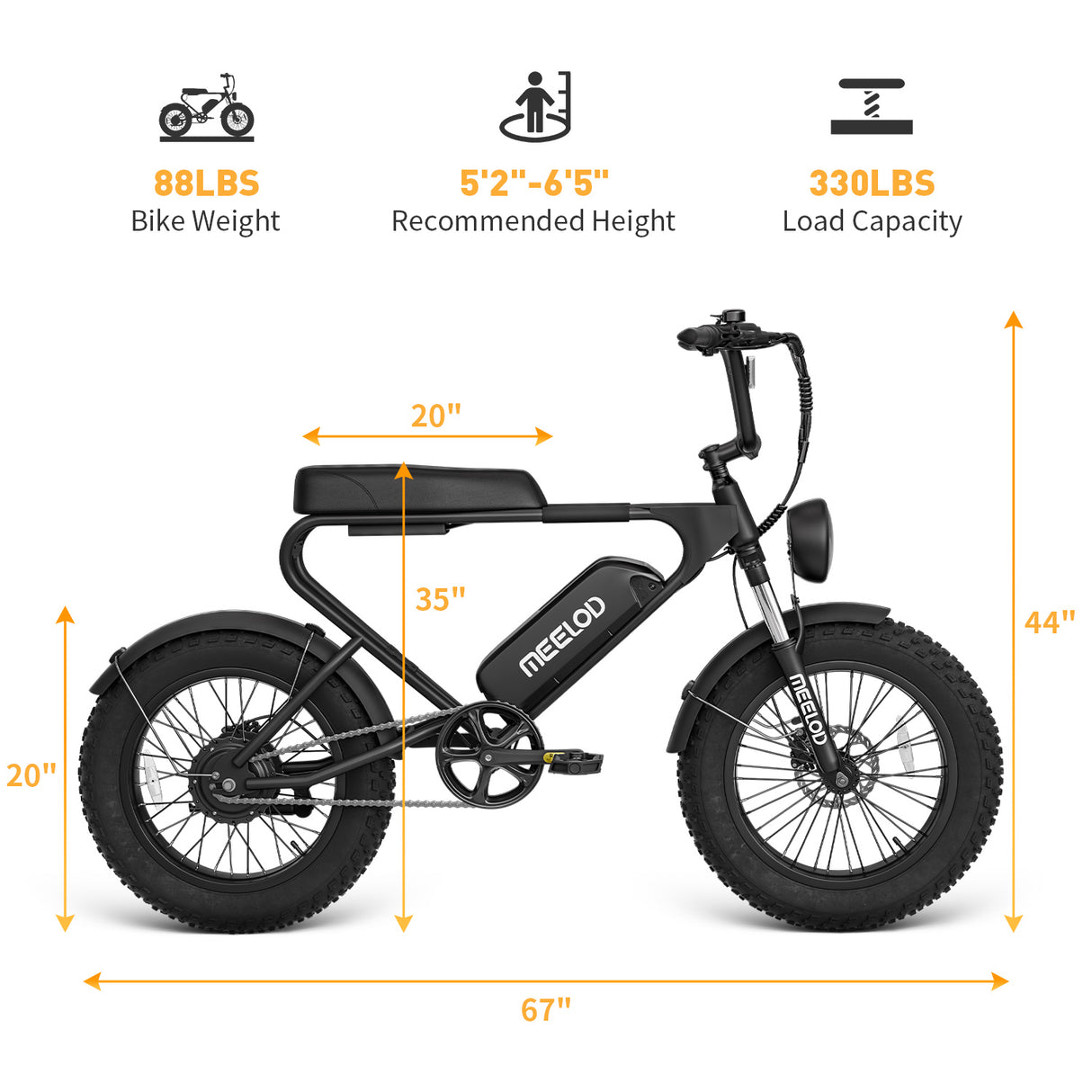 MEELOD DK200SE 20" Retro Moped Style Electric Bike 750W Motor 48V 13Ah BatteryㄗUS Versionㄘ