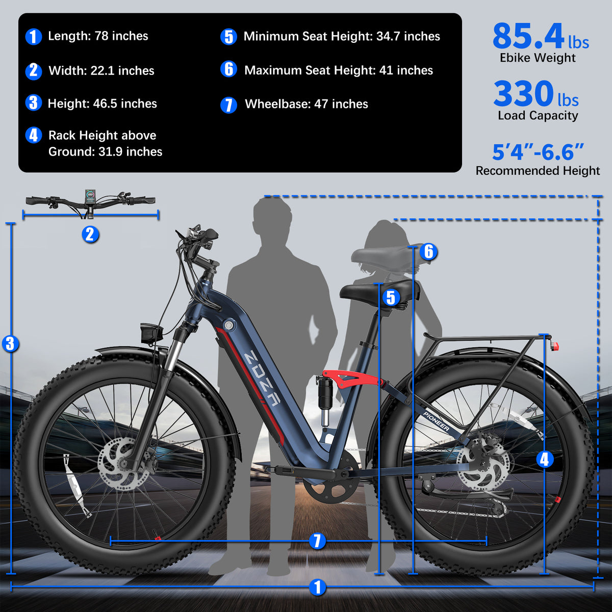 ZADA LB09 26" 750W (1500 Peak ) Motor Fat Tire Step-through Full Suspension Mountain Electric Bike 48V 18Ah Battery