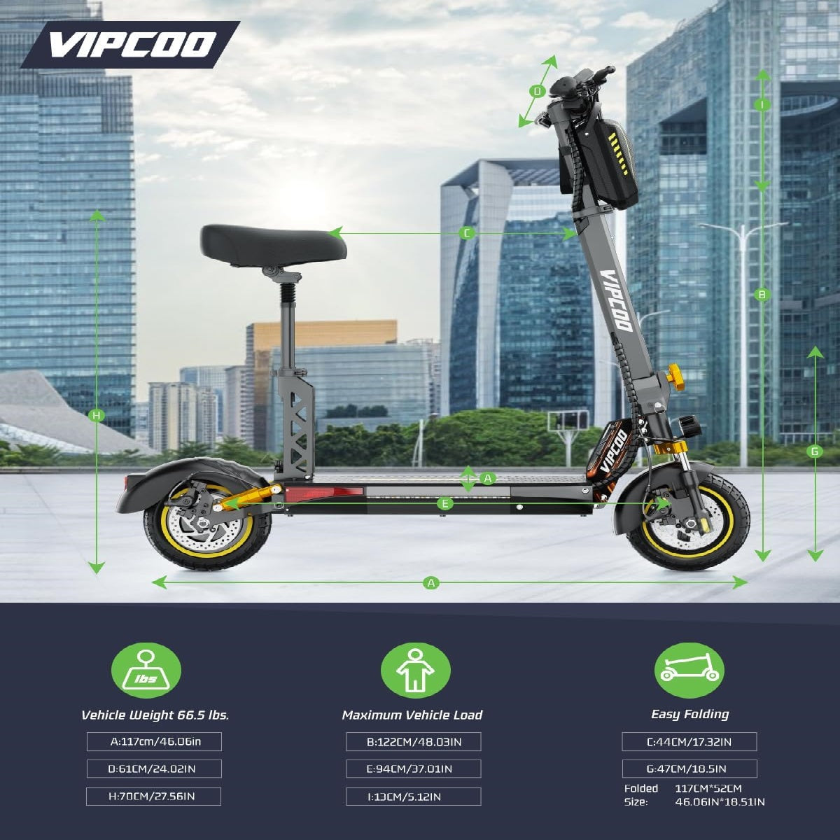 HONEYWHALE VS1 10" Folding Electric Scooter 700W Motor 48V 13Ah Battery