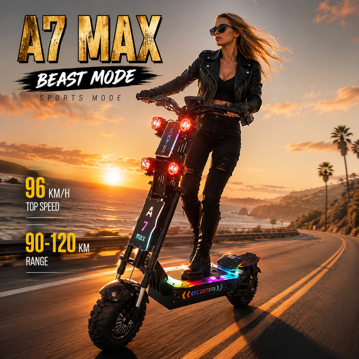 GLEERIDE A7 MAX 13" Off-road Electric Scooter 2*5000W Motors 72V 50Ah Battery