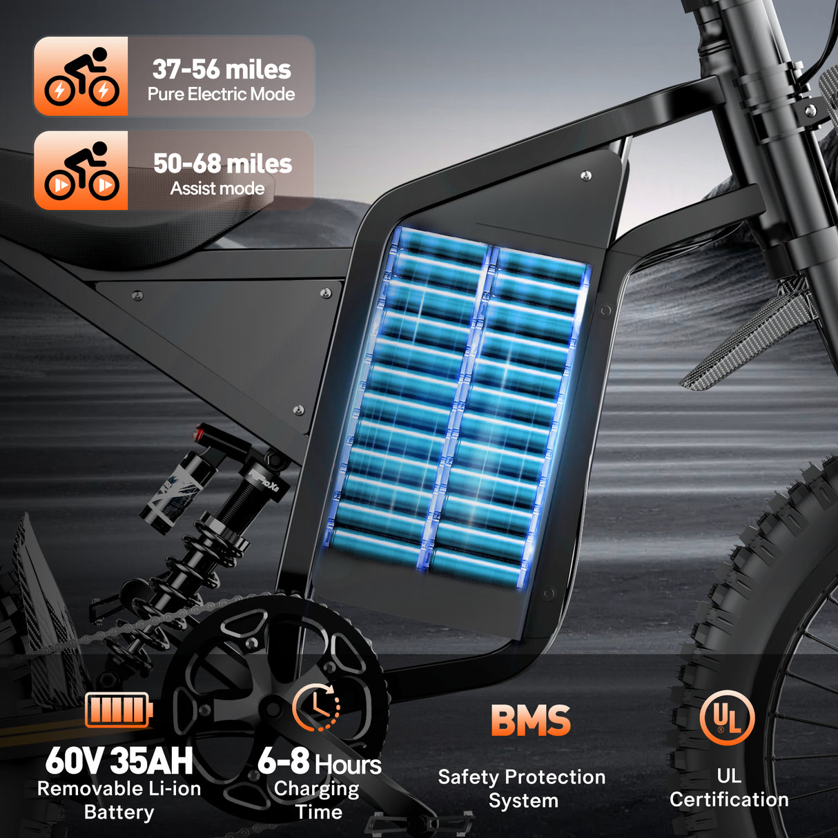 BOPZIN Q8 25" Off-Road E-Bike 3000W Motor 60V 35Ah Battery