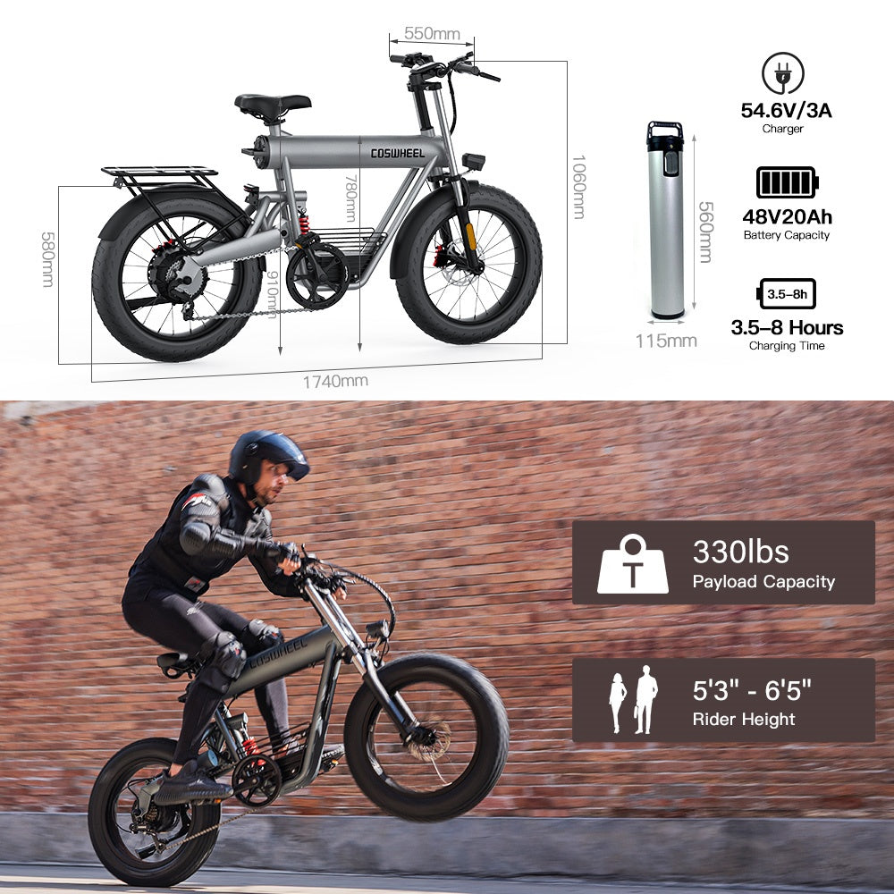 COSWHEEL T20 20" Off Road Electric Bike 1000W Motor 48V 20Ah Battery