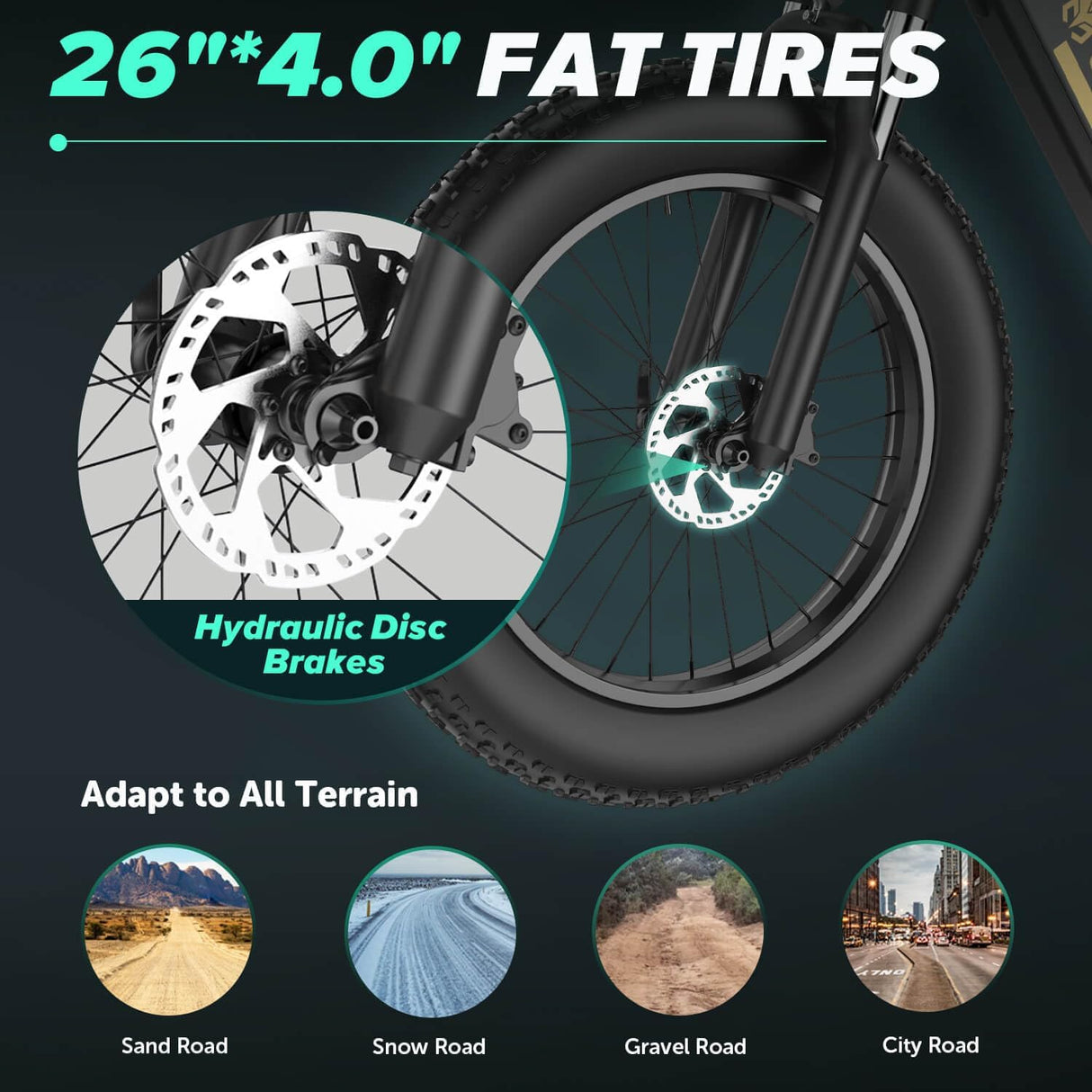 CYCROWN Ultra 26" Fat Tire Electric Mountain Bike 1000W Motor 48V 15Ah Battery