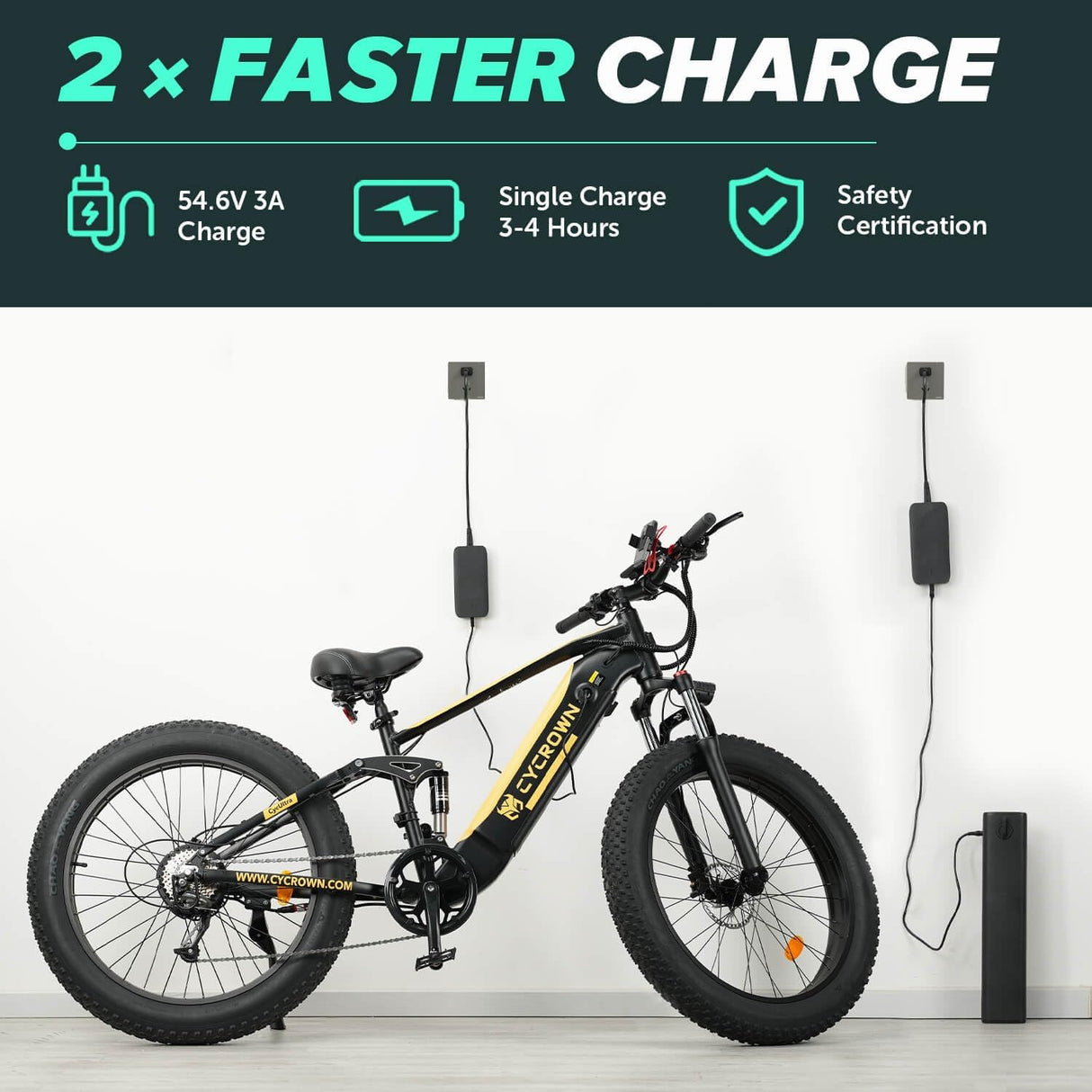 CYCROWN Ultra 26" Fat Tire Electric Mountain Bike 1000W Motor 48V 15Ah Battery