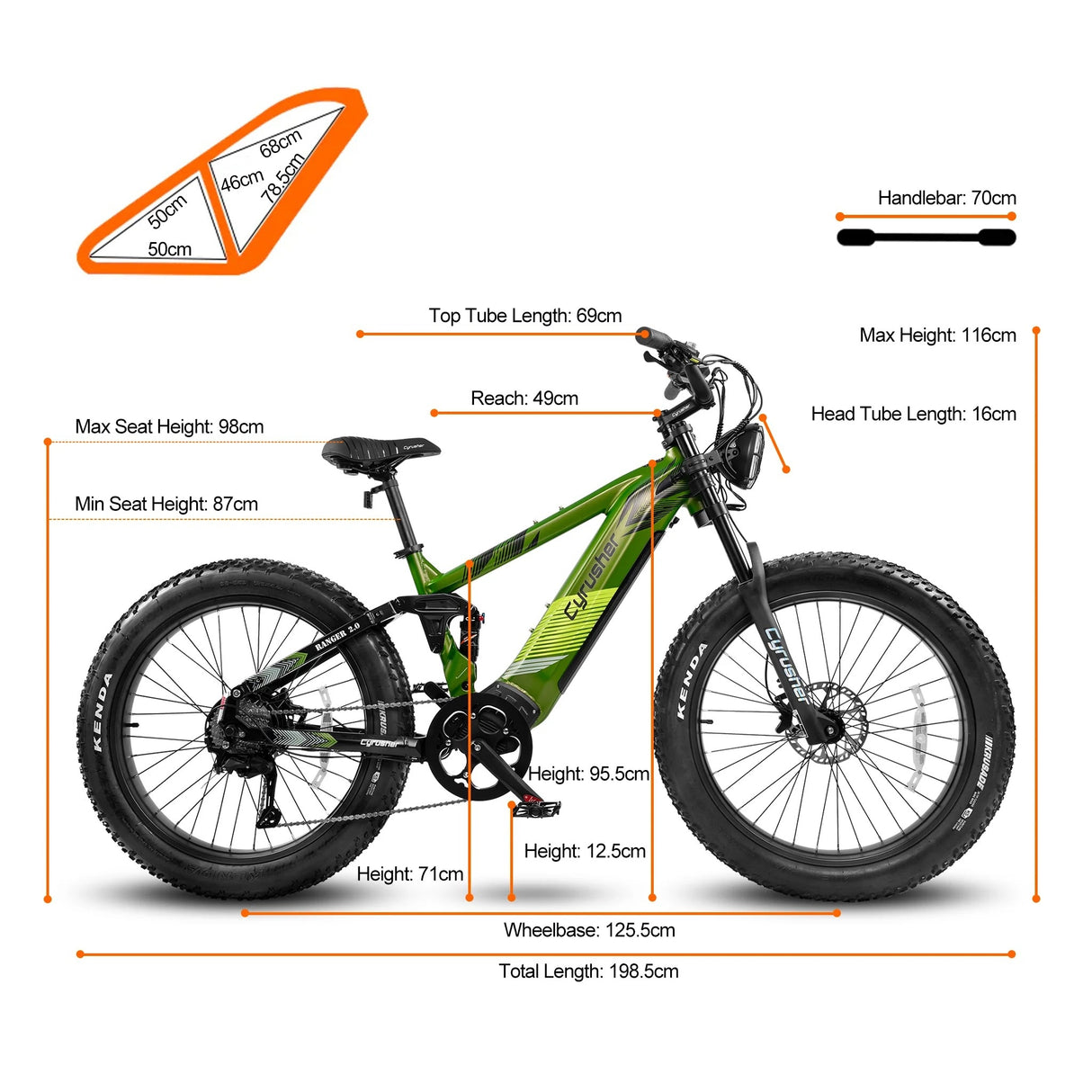 CYRUSHER Ranger 2.0 26" Mountain All Terrain Air shock Electric Bike 750W Motor 52V 20Ah Battery