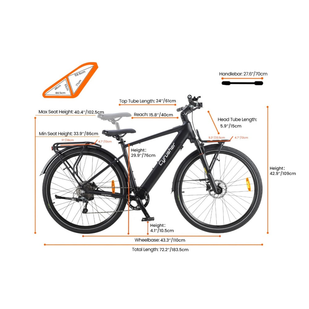 CYRUSHER Voyage 27.5" 700CC Tires Trekking E-Bike 250W Motor 36V 14Ah Battery