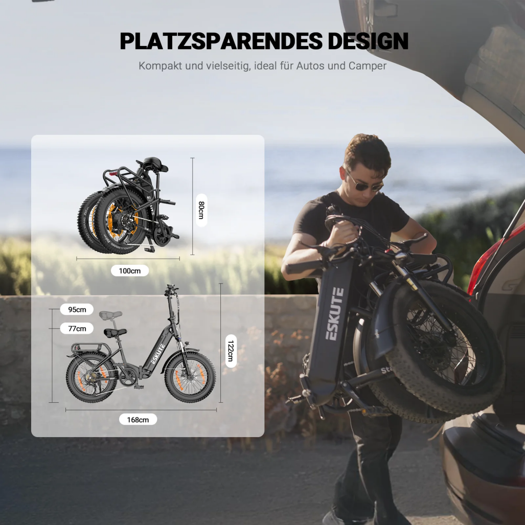 ESKUTE Star 20" Fat Tire Folding Electric Bike 250W Motor 36V 25Ah Battery