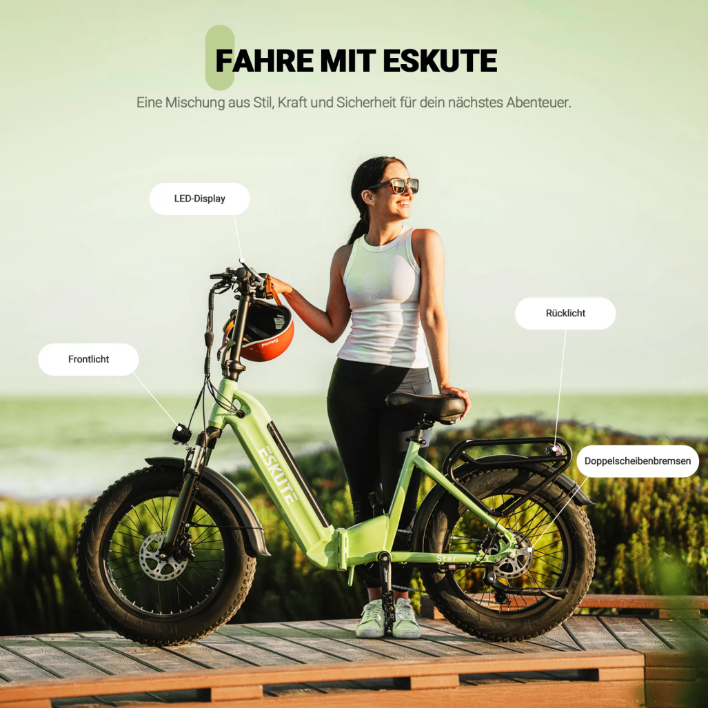 ESKUTE Star 20" Fat Tire Folding Electric Bike 250W Motor 36V 25Ah Battery