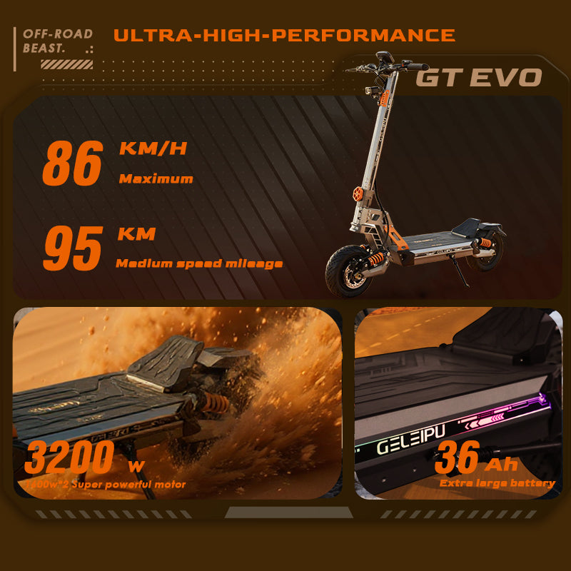 GELEIPU GTEVO 11" All-Terrain Electric Scooter 1600W*2 Dual Motors 60V 36Ah Battery