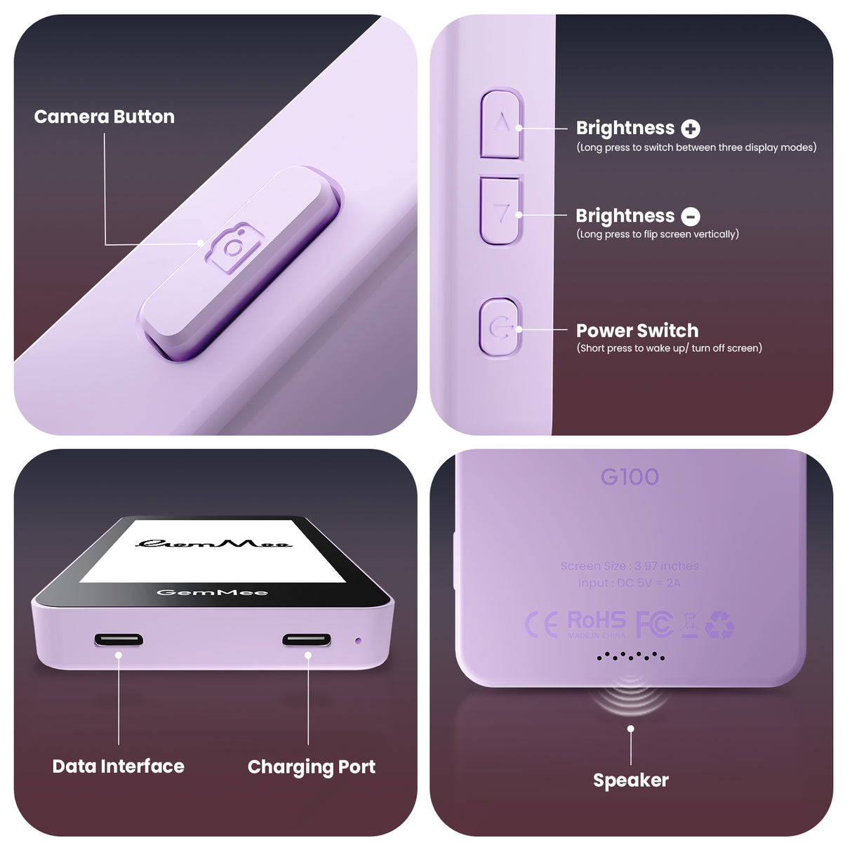 GEMMEE G100 Selfie Monitor with Stand 3000mAh Battery 3.97" Screen for iPhone/Android