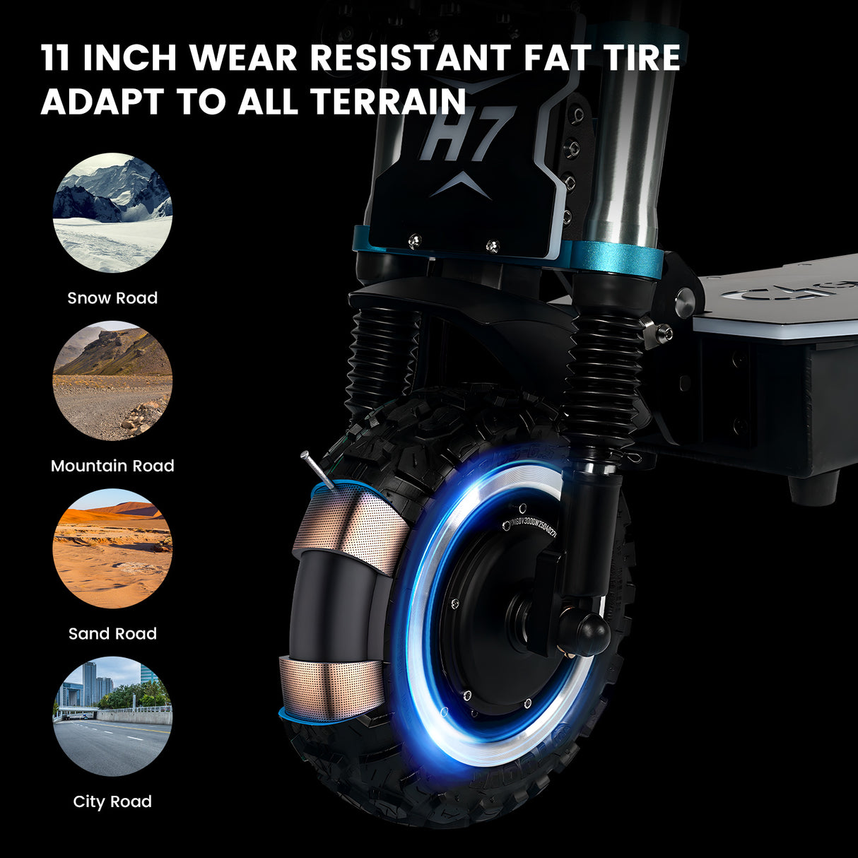 GLEERIDE H7 11" Off-Road Electric Scooter 3000W*2 Dual Motor 60V 30Ah LG Battery