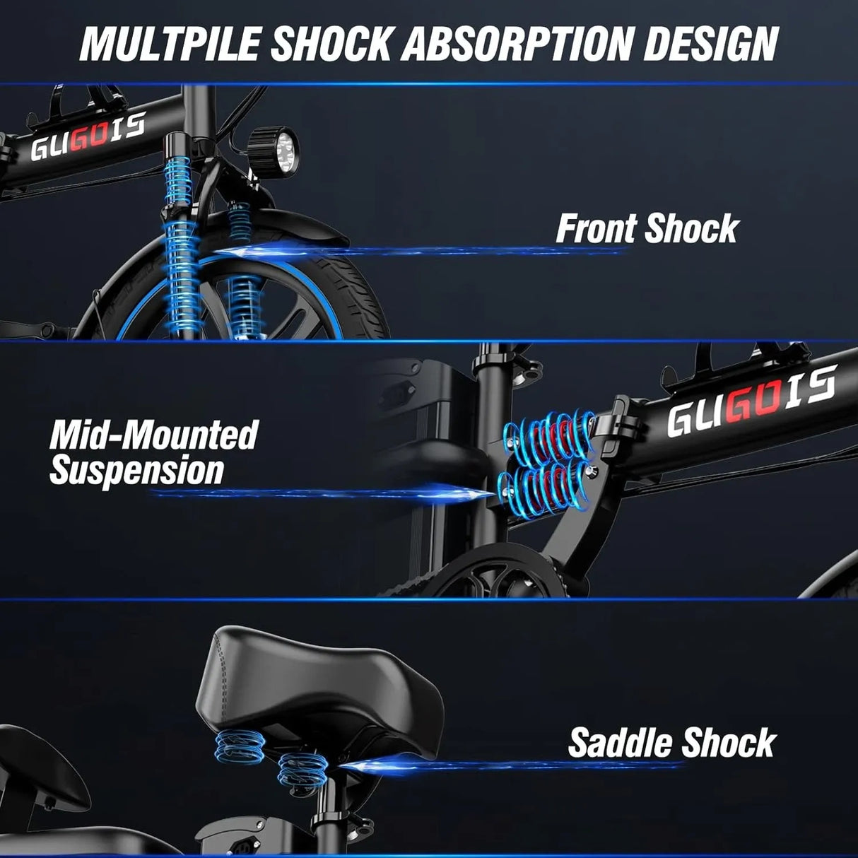 GUGOIS G16 16" Mini Folding Electric Bike 500W Motor 48V 15Ah Battery