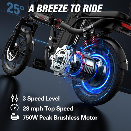 GUGOIS G16 16" Mini Folding Electric Bike 500W Motor 48V 15Ah Battery