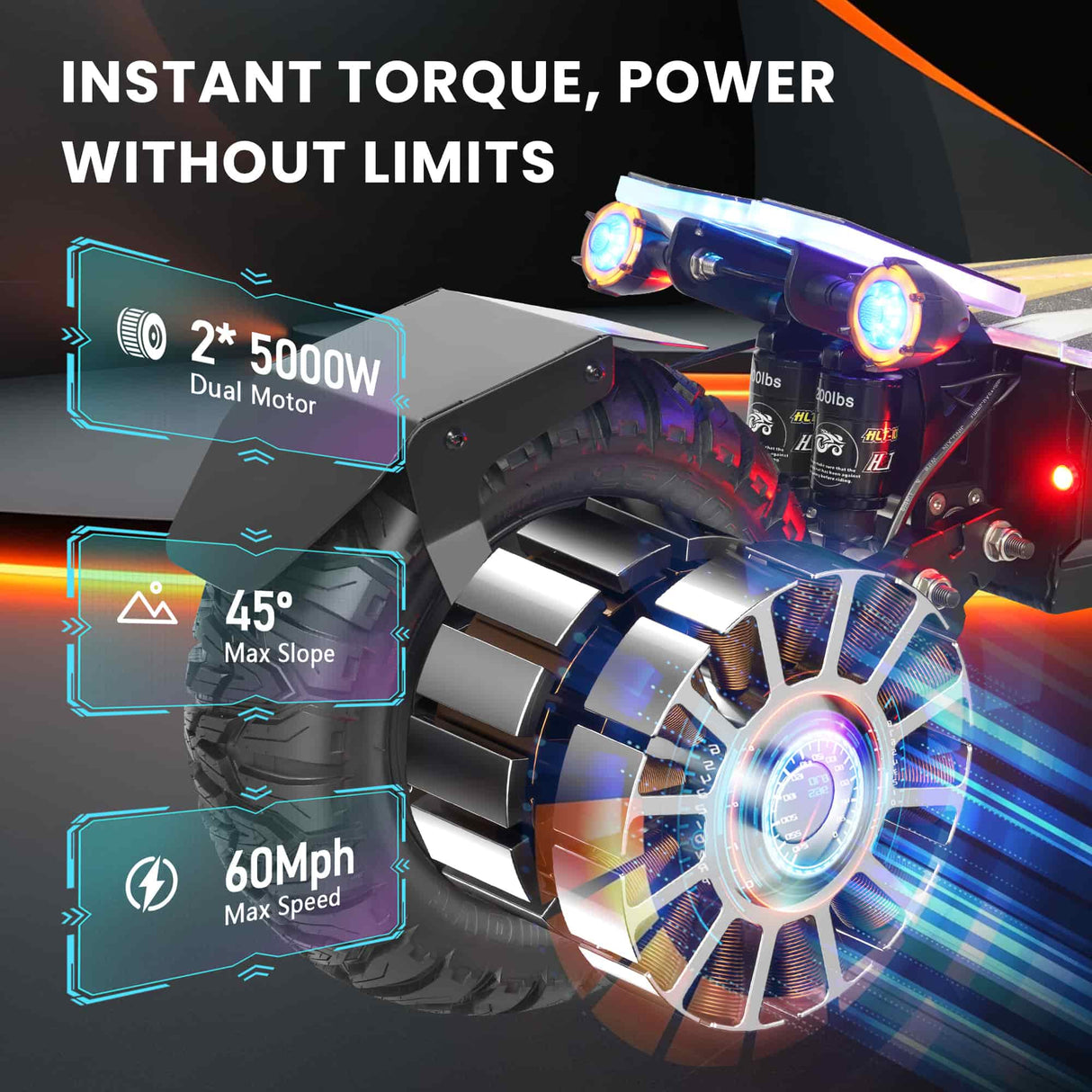 GLEERIDE A7 MAX 13" Off-road Electric Scooter 2*5000W Motors 72V 50Ah Battery