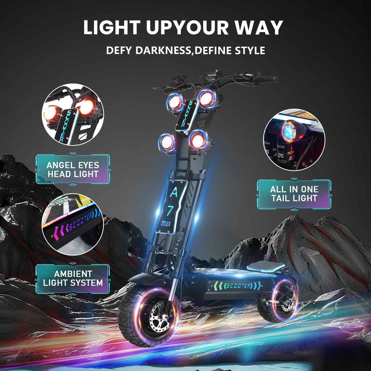 GLEERIDE A7 MAX 13" Off-road Electric Scooter 2*5000W Motors 72V 50Ah Battery