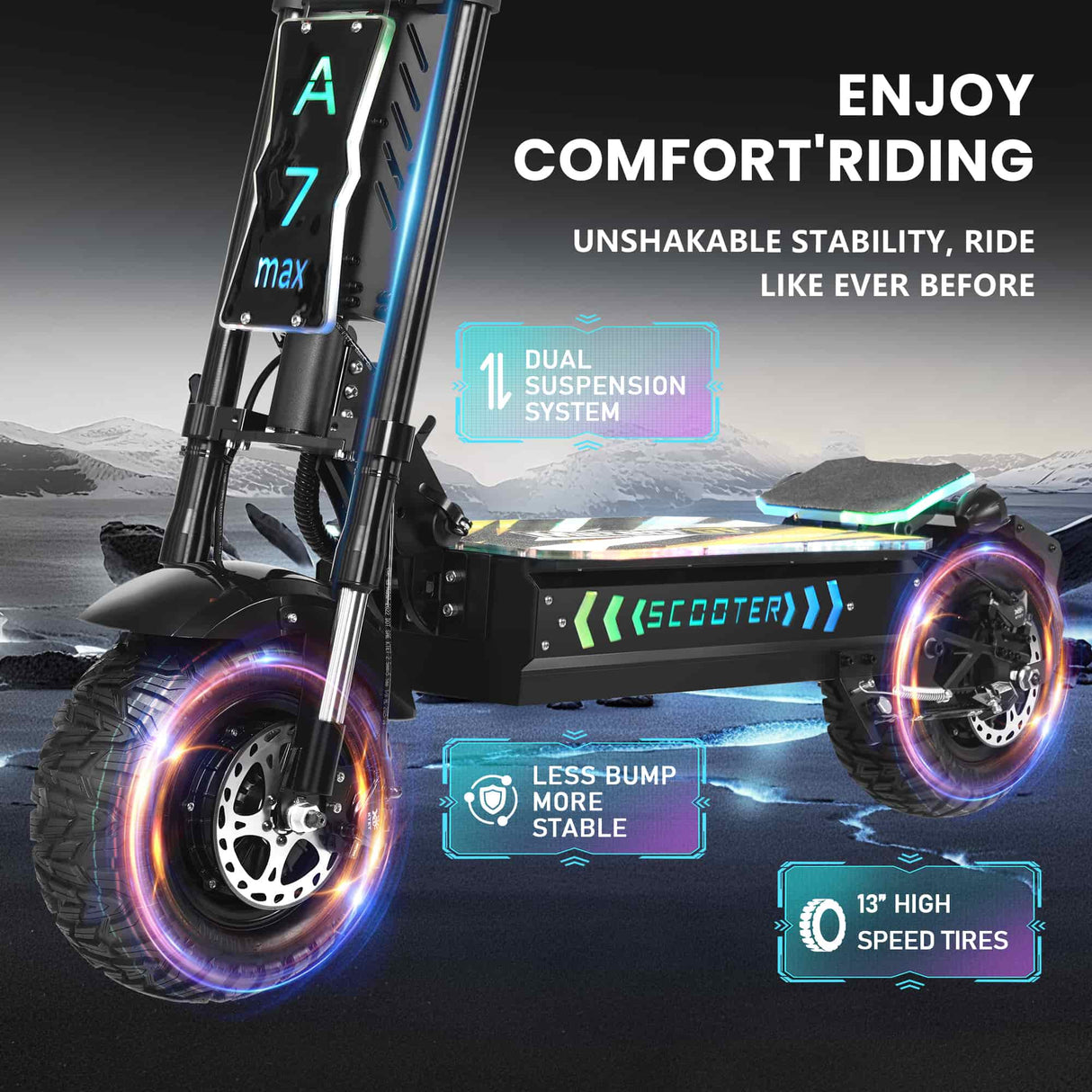 GLEERIDE A7 MAX 13" Off-road Electric Scooter 2*5000W Motors 72V 50Ah Battery