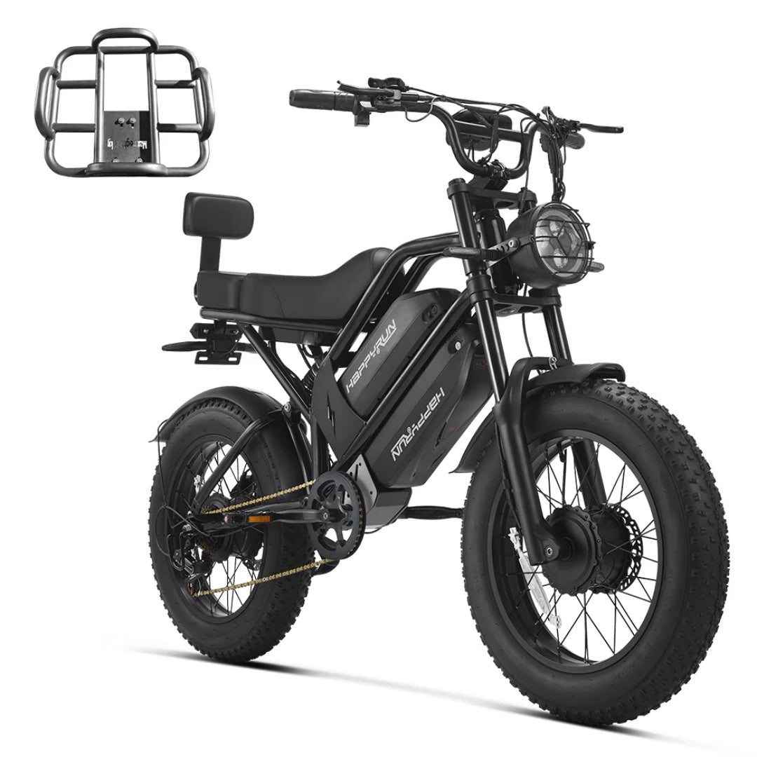 HAPPYRUN G70 Pro 20" Electric Cargo Bike 5000W Peak Dual Motor 48V 15Ah+18Ah Dual Batteries