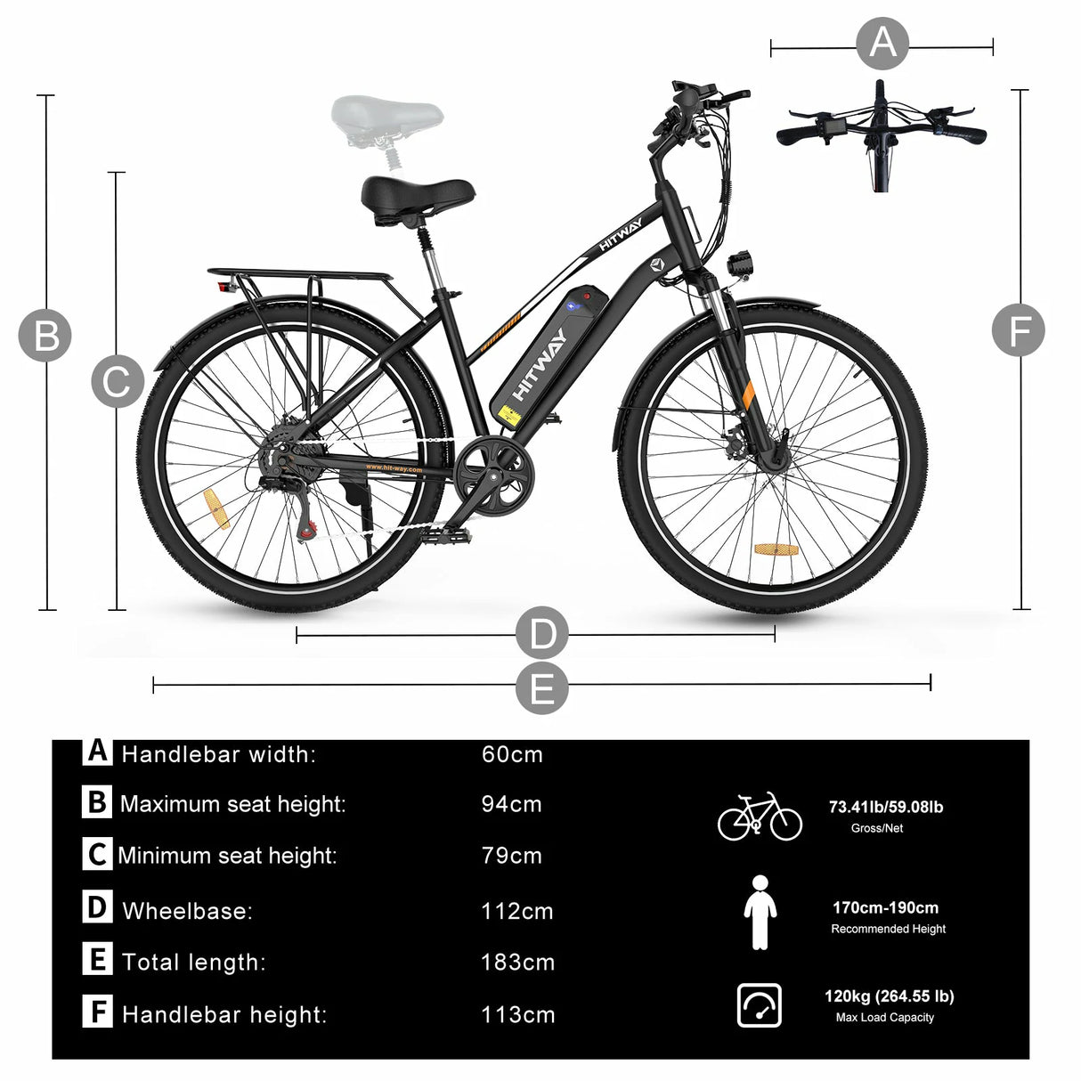 HITWAY BK27M 28" Electric Mountain Bike 500W Motor 36V 15Ah Battery