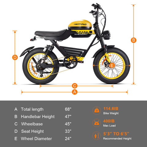 HAPPYRUN G100 Fat Tire Electric Bikes 2000W Peak Motor 38Ah Dual Batteries