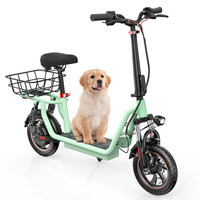 ISCOOTER I12 12" Commuter Electric Scooter With Seat & Carry Basket 500W Motor 36V 7.5Ah Battery