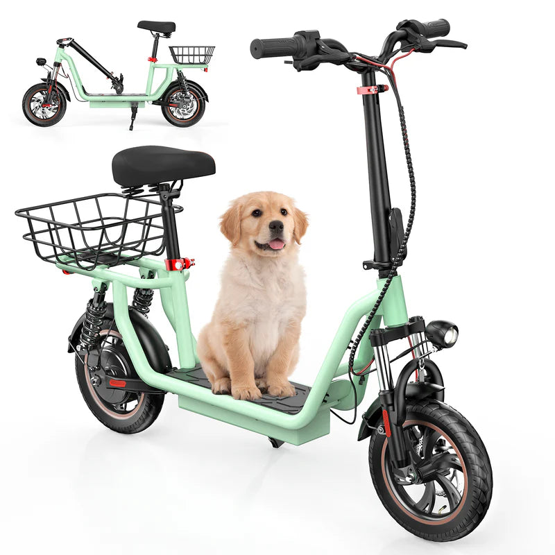 ISCOOTER I12 12" Commuter Electric Scooter With Seat & Carry Basket 500W Motor 36V 7.5Ah Battery