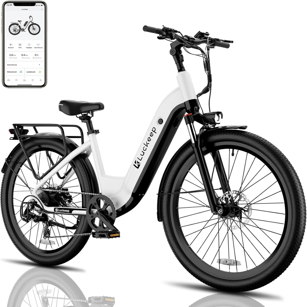 LUCKEEP X26 26" City Commuter Electric Bike 750W(1300W Peak) Motor 48V 20Ah Battery