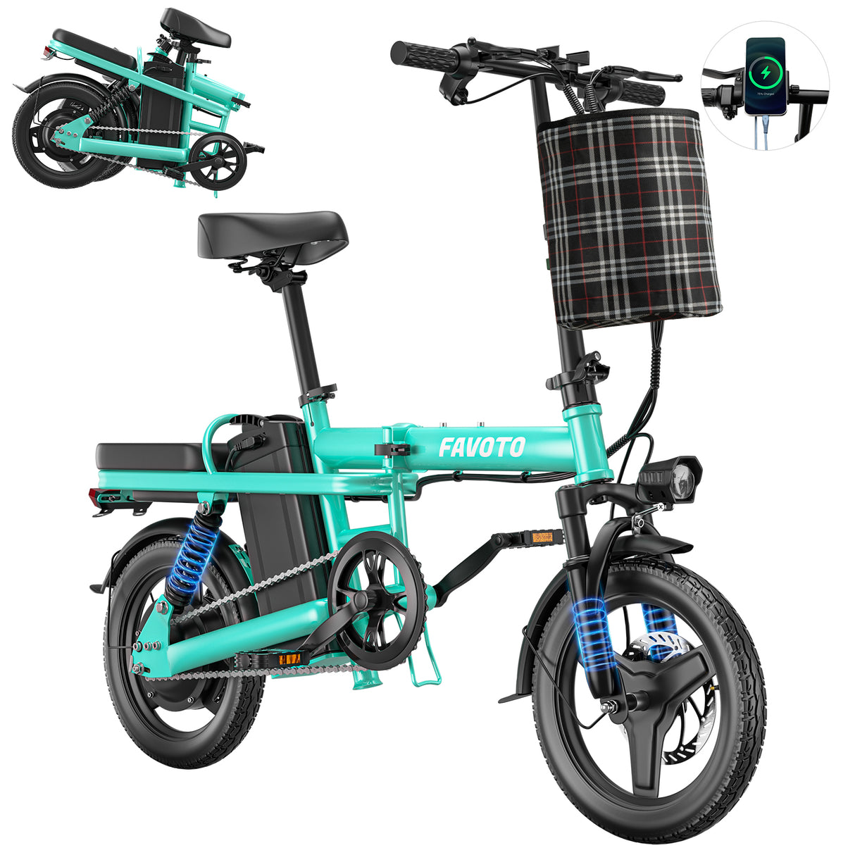 MEELOD Z9-1 14" Mini Folding Electric Bike 750W Peak Motor 48V 10.4Ah Battery