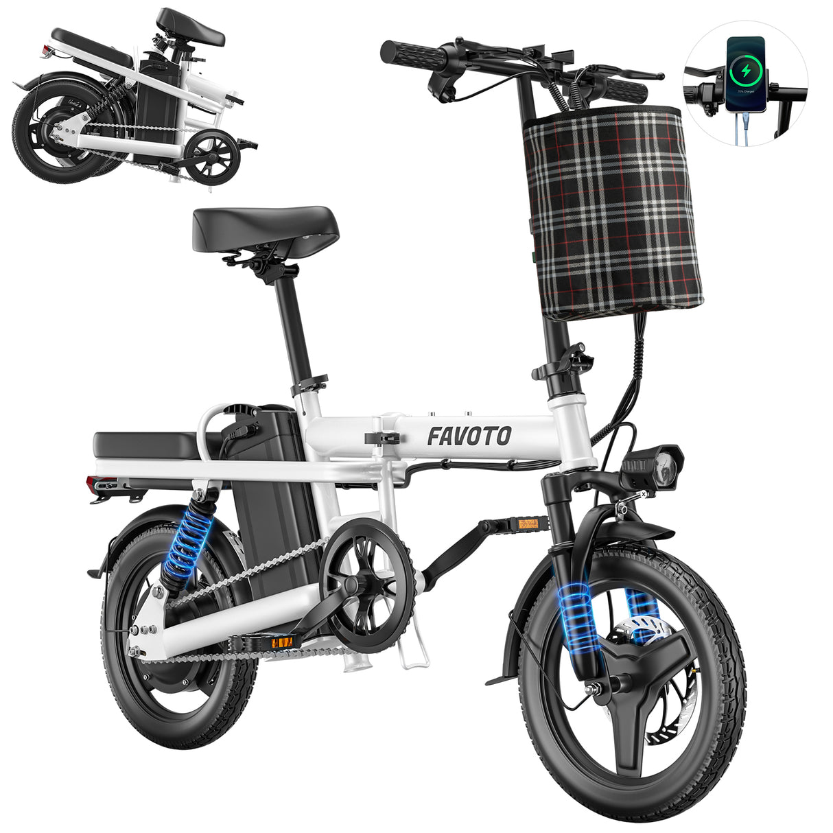 MEELOD Z9-1 14" Mini Folding Electric Bike 750W Peak Motor 48V 10.4Ah Battery
