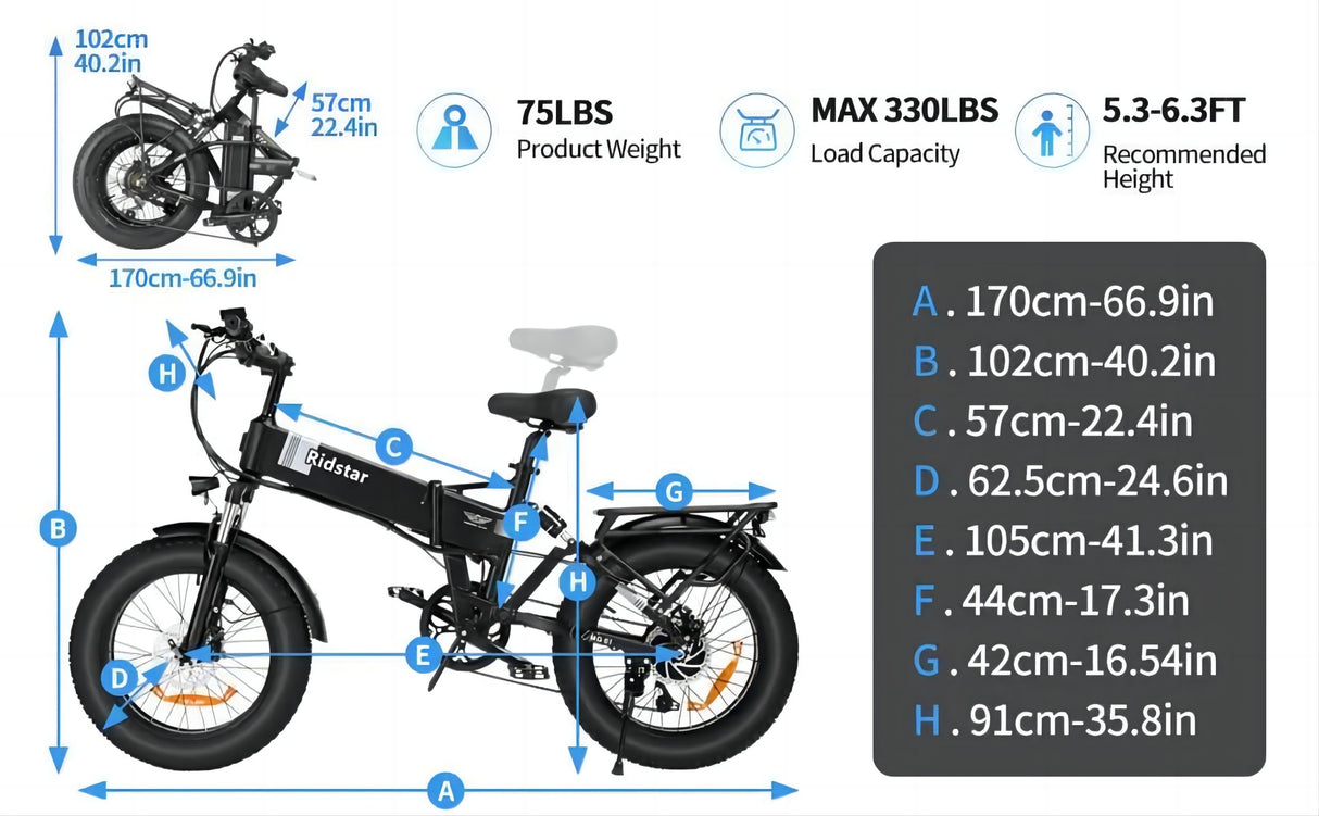 YVY H20 20" Foldble Electric Bike 1000W Motor 48V 15Ah Battery