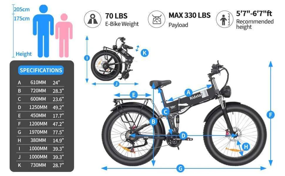 YVY H26 Pro 26" Folding Electric Bike 1500W Motor 48V 23Ah Battery