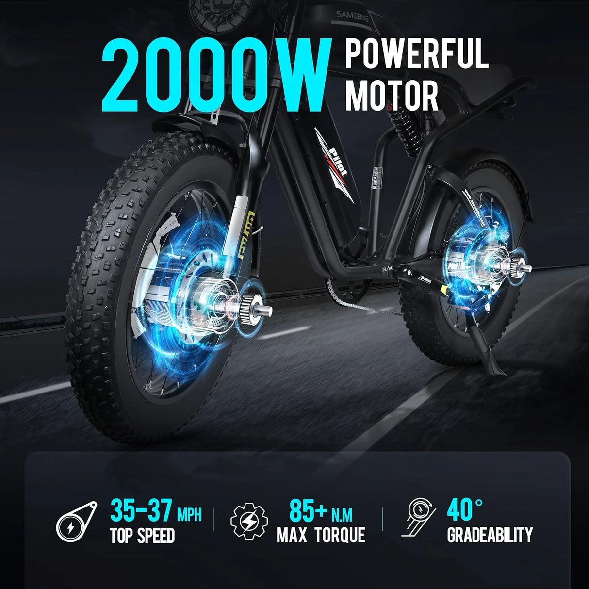 SAMEBIKE Pilot M20-III (SR) 20" Off Road Electric Bike 2000W Dual Motors 48V 36Ah Dual Batteries