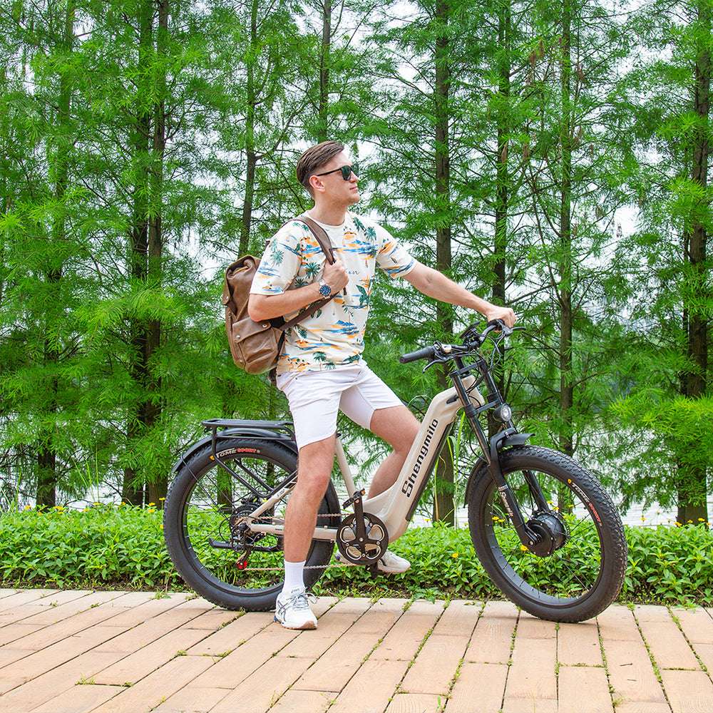 SHENGMILO S700 26" Step-Thru Fat Tire Electric City Bike 1000W*2 Dual Motor 48V 17.5Ah Battery