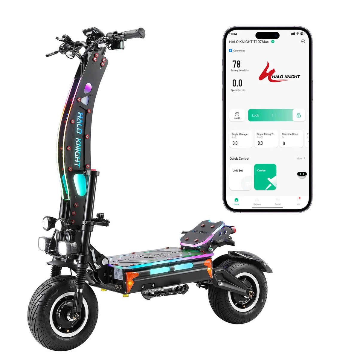 HALO KNIGHT T107 Max 14" Off-Road Foldable Electric Scooter 2*4000W Motors 72V 50Ah Battery