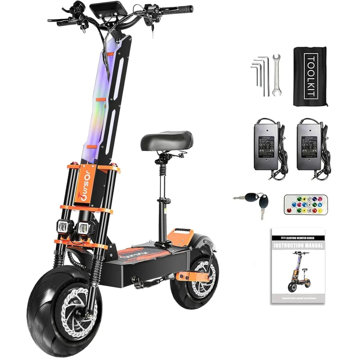 TOURSOR X8P 13" Folding Electric Scooter with Seat 4000W*2 Dual Motors 60V 38.8Ah Battery