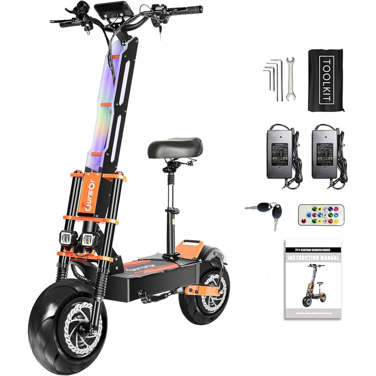 TOURSOR X8 13" Folding Electric Scooter with Seat 4000W*2 Dual Motors 60V 38.8Ah Battery