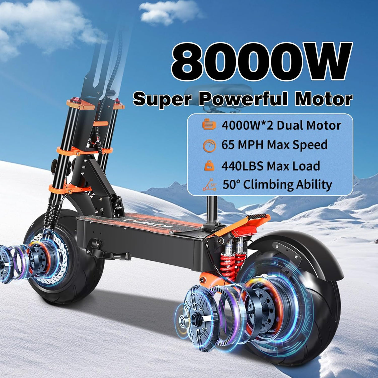 TOURSOR X8P 13" Folding Electric Scooter with Seat 4000W*2 Dual Motors 60V 38.8Ah Battery
