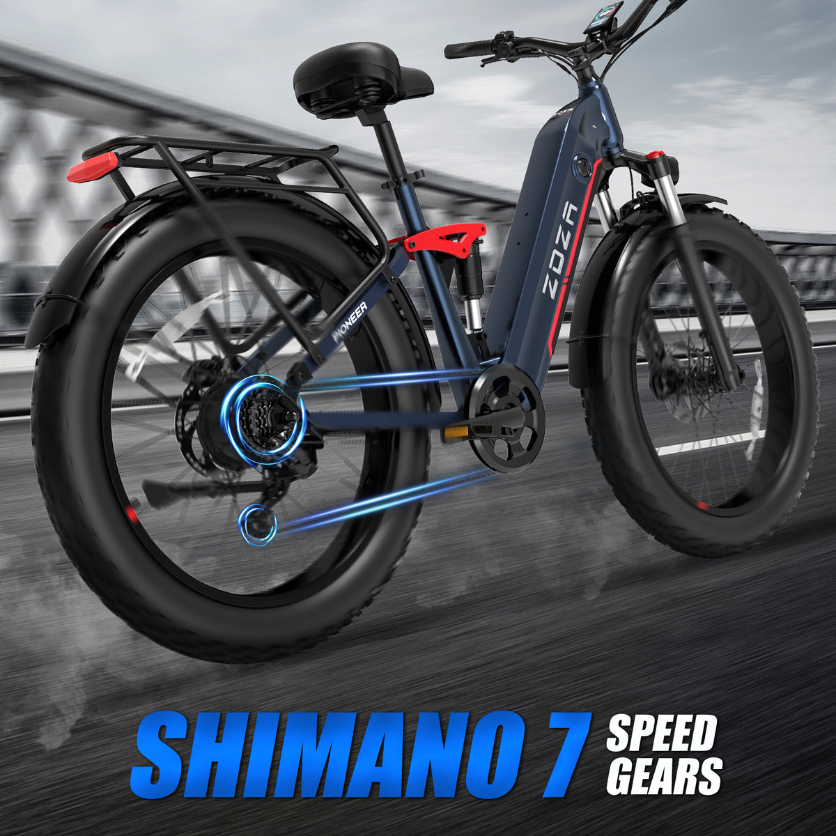 ZADA LB09 26" 750W (1500 Peak ) Motor Fat Tire Step-through Full Suspension Mountain Electric Bike 48V 18Ah Battery