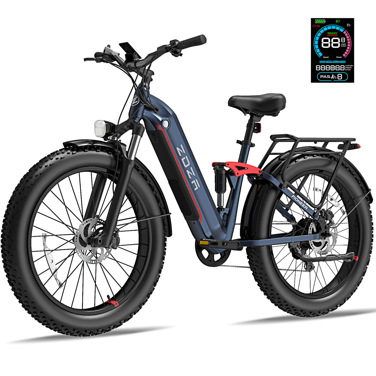 ZADA LB09 26" 750W (1500 Peak ) Motor Fat Tire Step-through Full Suspension Mountain Electric Bike 48V 18Ah Battery
