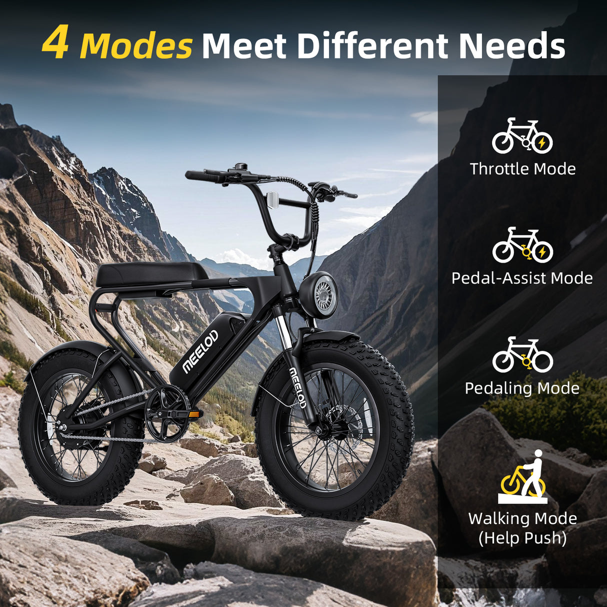 MEELOD DK200 20" Retro Moped Style Electric Bike 750W Motor 48V 13Ah Battery