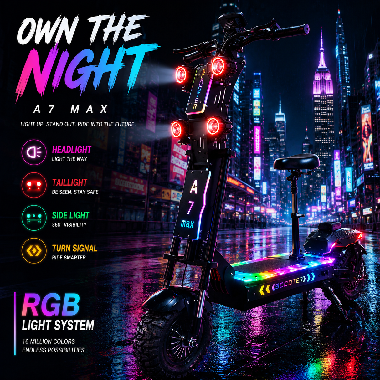 GLEERIDE A7 MAX 13" Off-road Electric Scooter 2*5000W Motors 72V 50Ah Battery