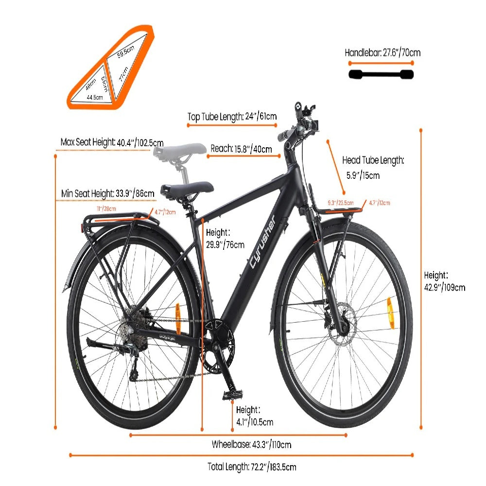 CYRUSHER Voyage 27.5" 700CC Tires Trekking E-Bike 250W Motor 36V 14Ah Battery