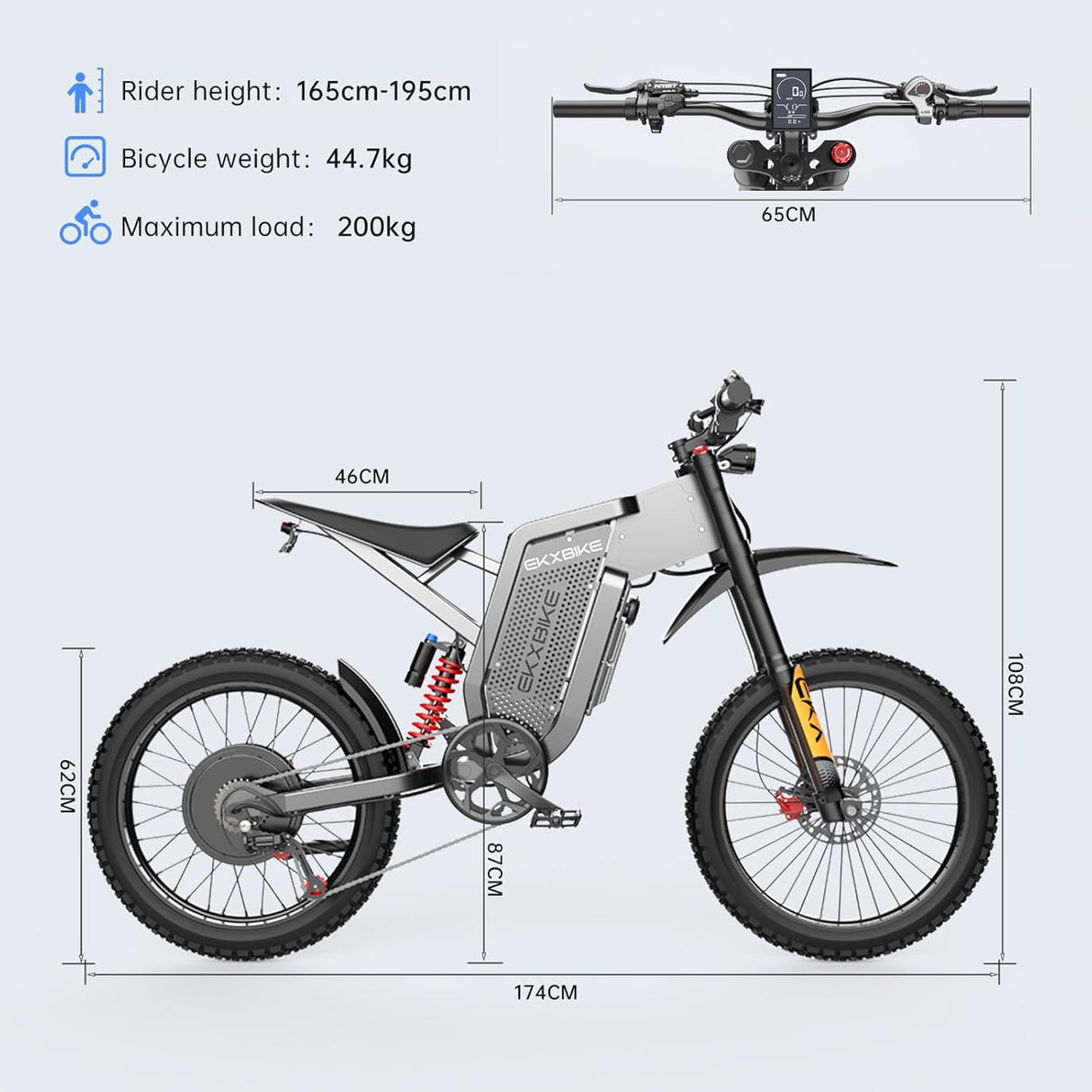 EKXBIKE X21 Max 19" Electric Dirt Bike Dual Hydraulic Shock 3000W Motor 60V 30Ah Battery