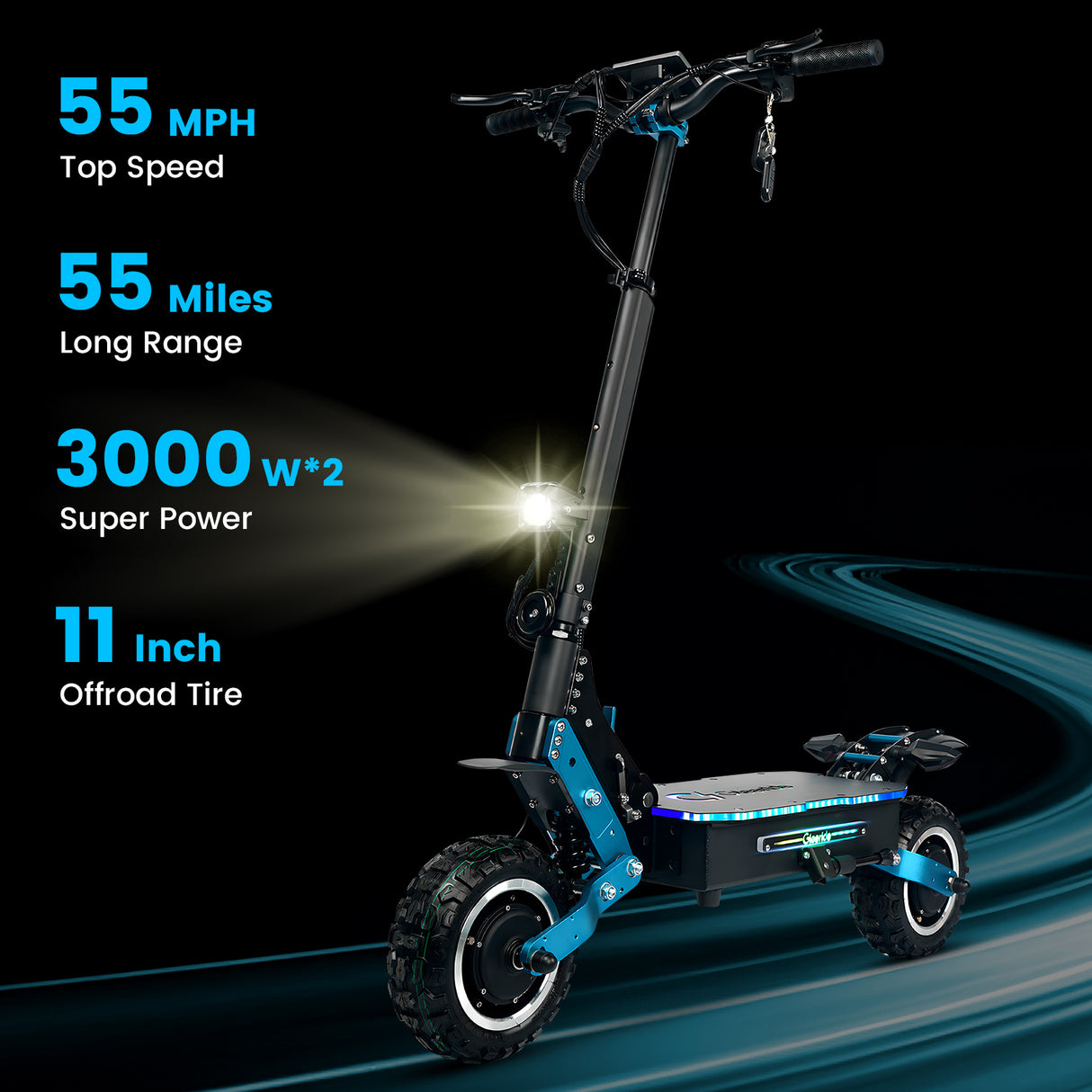 GleeRide H5 11" Off-Road Electric Scooter 3000W*2 Dual Motor 60V 30Ah LG Battery