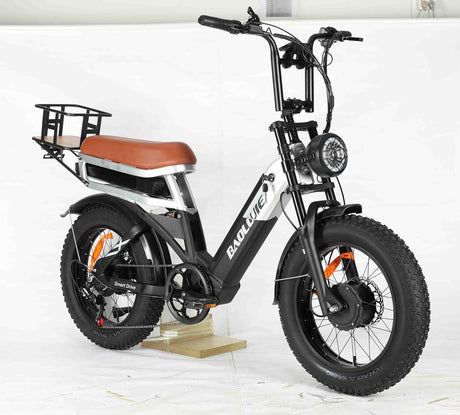 BAOLUJIE DP2033 20 inch fat tire cargo step-through electric bike black and white gleeride