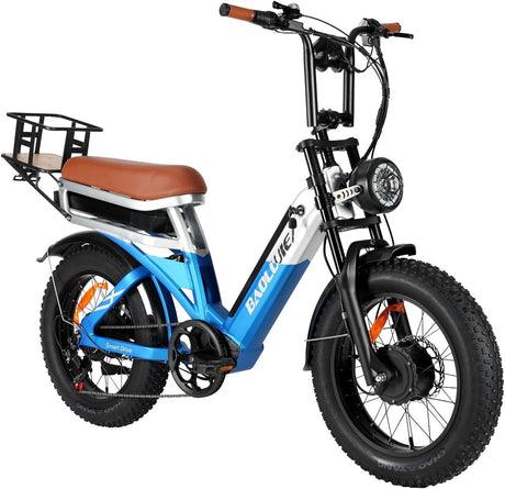 BAOLUJIE DP2033 20 inch fat tire cargo step-through electric bike blue and white gleeride
