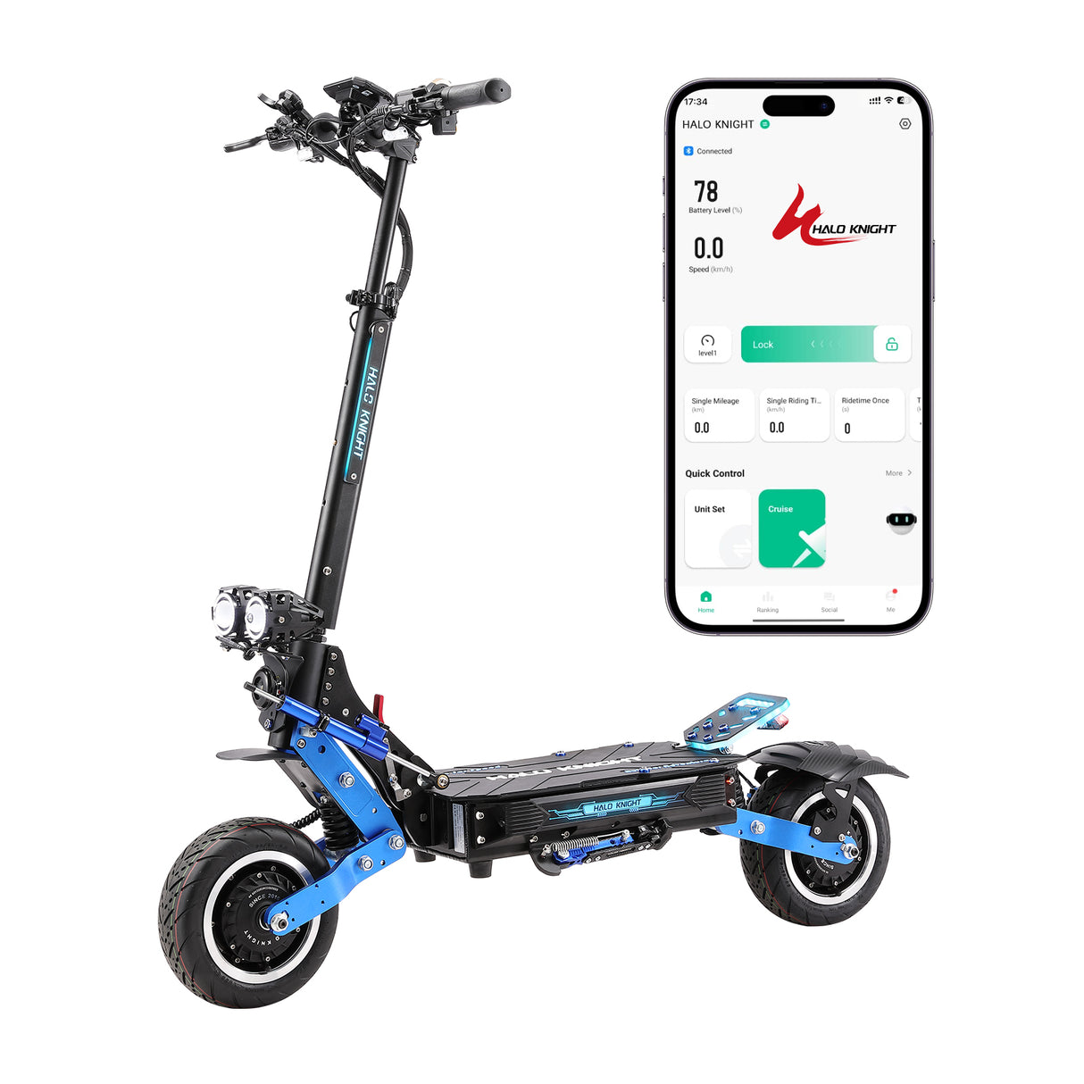 HALO KNIGHT T108 Pro 11" Off-Road Foldable Electric Scooter 2*3000W Motor 60V 38.4Ah Battery