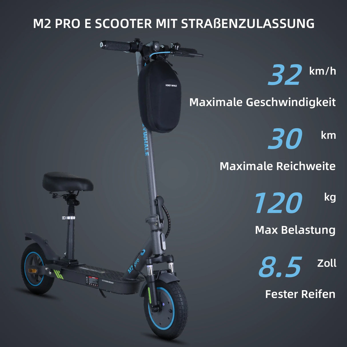 HONEYWHALE M2 Pro Folding Electric Scooter with App Control Bluetooth 500W Peak Motor 36V 7.8Ah Battery