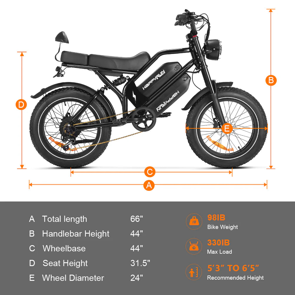 HAPPYRUN G70 20" Electric Cargo Bike with Long Range 2000W Motor Dual 20Ah+18Ah Batteries